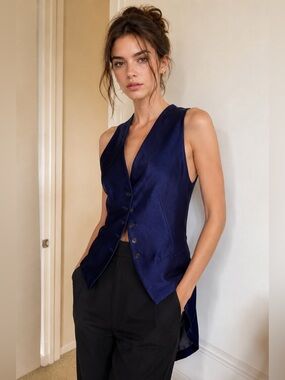 Ann Demeulemeester Navy Draped Tail Vest Size 34